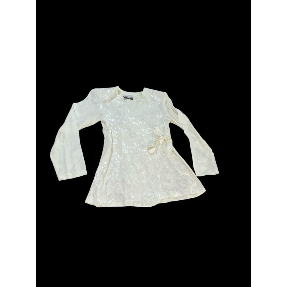 VTG 90s 80s Marnie West Jacquard Wrap Top Ivory USA Wedding Cottagecore Sz 10